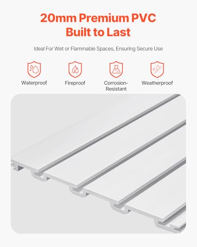 VEVOR Slat Wall Paneling, 8 x 4 ft, PVC Garage Slatwall with Accessories, White Slat Wall Easy-to-Install Adjustable Slatwall Panel with Coupling Structure & DIY Cutting, Fits for Storage & Display