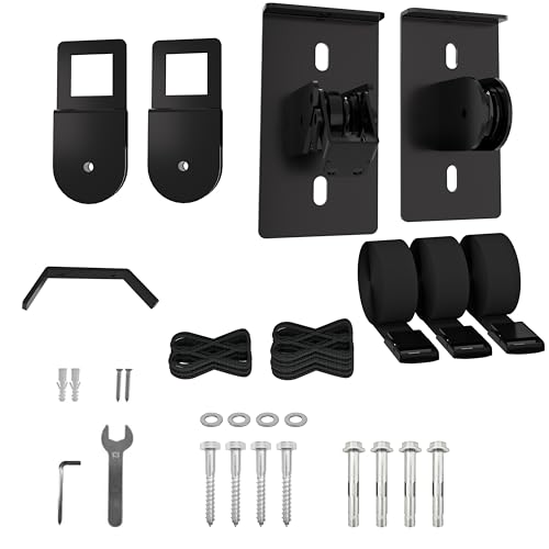 TRUSOON Ladder Storage, Larger Pulley Ladder Hoist, Self Locking Function Ladder Hanger, Garage Ceiling Mount Lift System for Kayak, Cargo Box, Canoe, Bike,Fit 10-14 Foot Ceilings, Hold 150 lbs