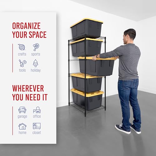 SafeRacks 5-Tier Steel Tote Rack - Maximize Space, Declutter, Organization, NSF Certified, Bin Storage for Garage, Pantry, Kitchen, Workspace, 5 Shelves, 31″ x 23″ x 68″, Black