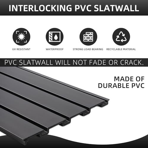 FRAYSCENT Slat Wall Paneling Garage Wall Organizer, Slatwall Panels Garage Tool Organizer Wall Mount Garage Slat Wall Storage Systems, Slat Board PVC Wall Panels Garage Storage (Black, 8ftx4ft)