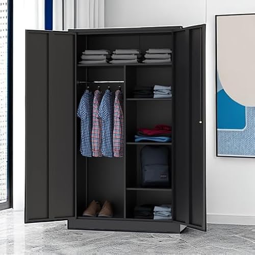 Letaya Metal Storage Cabinets Locker with Lock Door, 72'' Clothing Coat Steel Storage Freestanding Wardrobe for Office, Home, School, Employee,Gym,Fire Department (Black)