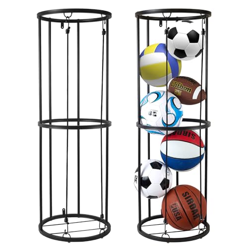 URMMIY Garage Ball Storage Rack - Wall-Mounted Vertical Ball Holder for Basketball, Soccer, Volleyball, Football - Space-Saving Sports Organizer for Garage, Home, Basement, Kids' Room, Outdoor Use
