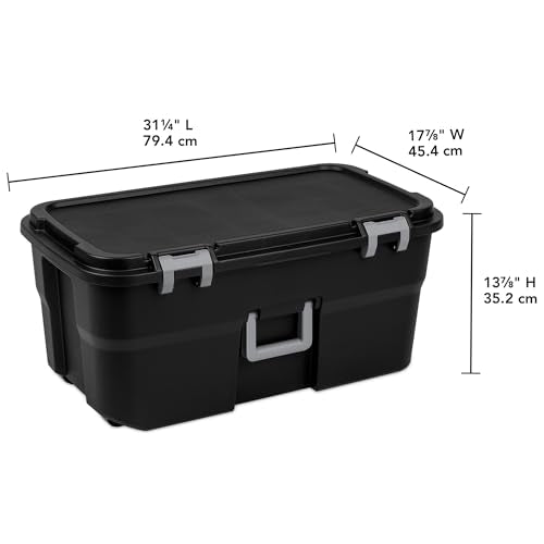 Sterilite 3 Pack Wheeled Footlocker, 22 Gallon Plastic Storage Container with Latching Lid and Handles, Black - Large Stackable Bin Home Organizer