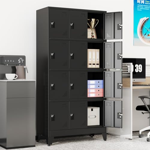 erosoei Metal Lockers for Employees, 12 Doors Metal Storage Locker with Card Slot and Ventilation Holes, Steel Employee lockers for Home Office School Gym Garage, Requires Installation