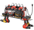 CCCEI Garage Tools Storage with Charging Station. Power Tool Battery Organizer Utility Shelf with Power Strip. 4 Drills Holder Wall Mount Rack, Black.