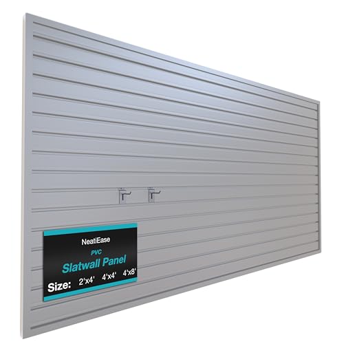 NeatiEase Slatwall Panel Wall Storage Systems, 4 x 8ft Slat Wall Paneling Garage Wall Organizer, Heavy Duty Wall Mounted PVC Wall Rack (Gray)