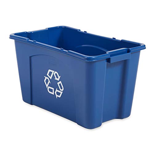 Rubbermaid Commercial Products Stackable Recycling Bin, 18 Gallon, Blue Storage Container, For Garage/Kitchen use for Boxes/Paper Recycle (Pack of 6)