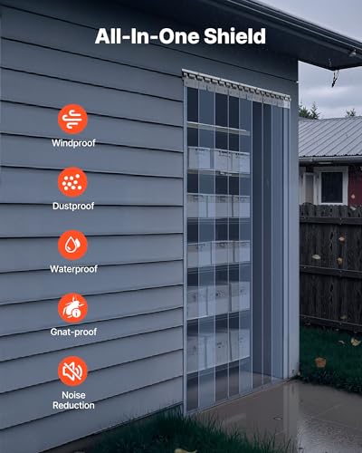 VEVOR Clear PVC Strip Curtain, 96 in Height x 84 in Width x 0.08 in Thickness, 14 PCS Walk in Freezer Cooler Curtain Strips, Smooth Waterproof Plastic Door Strips for Warehouse, Freezer, Garage Doors