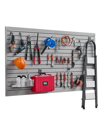 VEVOR Slat Wall Paneling, 8 x 4 ft, PVC Garage Slatwall without Accessories, Grey Slat Wall Easy-to-Install Adjustable Slatwall Panel with Coupling Structure & DIY Cutting, Fits for Storage & Display