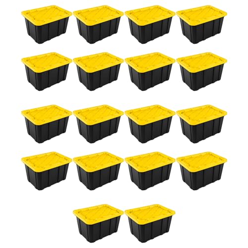 Sterilite 18-Pack Industrial Tote, Plastic Storage Container Bins with Lids, 27 Gallon - Heavy-Duty Organizing Containers for Closet, Bathroom, and Office