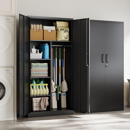 Letaya Metal Storage Cabinets Locker with Lock Door, 72'' Clothing Coat Steel Storage Freestanding Wardrobe for Office, Home, School, Employee,Gym,Fire Department (Black)
