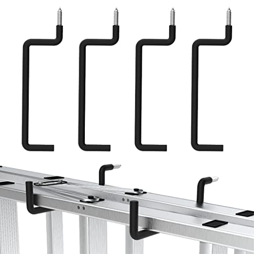 HUHOLE Heavy Duty Ladder Hooks for Garage Wall (4 Pack) – Screw-in Utility Hangers with Vinyl Coating – 8.46 Inch Wall Mount Storage Brackets for Hanging Ladders, Chairs