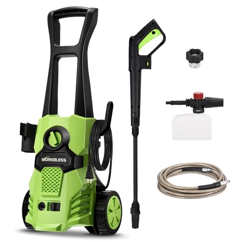 WorkBless Electric Pressure Washer, w/23ft Hose & 18ft Cord, Angle-Adjustable Nozzle, Foam Cannon, Power Washer for Car, Driveway, Patio, Fence, House Cleaning