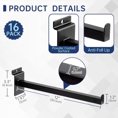 SINCHEEWAY 16 Pack Heavy Duty Tube Slatwall Shelf Brackets, Metal Tubular Slat Wall Brackets with Lip, Slatwall Accessories for Garage, Retail, and Home Storage
