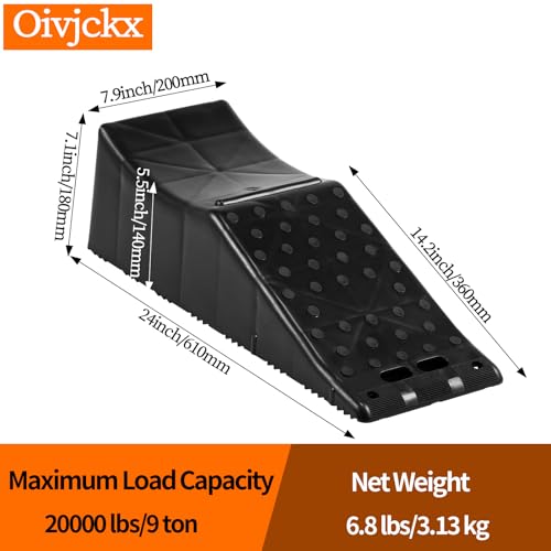 Oivjckx 2 Piece Tandem Wheel Ramp, Portable Car Service Ramp, 5.5in Tire Lift Trailer Wheel Jack RV Flat Tire Ramp, for Routine Tire Replacement Repairs