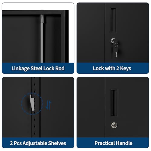 Metal Storage Cabinet 2 Doors - 36" h Locking Cabinets with 2 Adjustable Shelves, Heavy Duty Steel Locker for Garage Home Office, Lockable Storage Cabinet with Keys Black