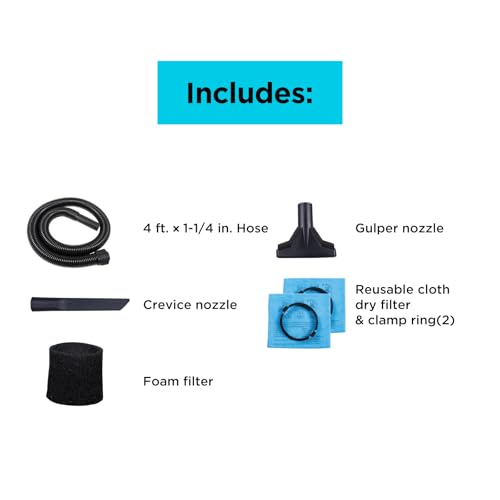 BLACK+DECKER 2.5 Gallon Shop Vac, 3 HP Wet Dry Vacuum with Powerful Suction, Portable for Garage Car and Home Use, Pet Hair Cleaning, Accessories Included, BDXV18134PA
