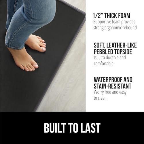 GORILLA GRIP Comfortable Cushioned Kitchen Mats for Floor, 1/2 Inch Thick Ergonomic Standing Desk Anti Fatigue Mat, Waterproof and Stain Resistant Pebbled Top, Padded Foam Rug, 17x24 + 17x48, Black