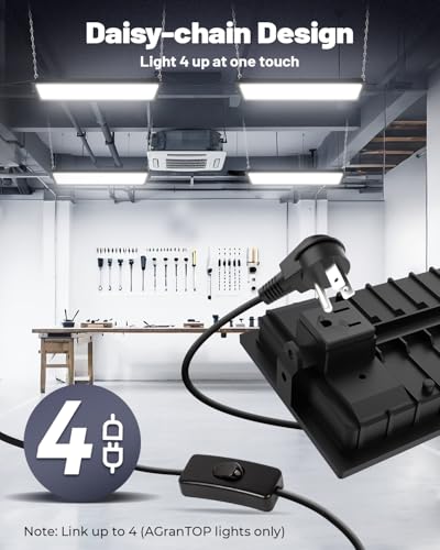 AGranTOP 2 Pack Linkable LED Shop Lights, 100W 15000LM 6000K Plug in Garage Light, 9.84ft Cord Built-in Outlet for Garage Workshop Warehouse Utility Room