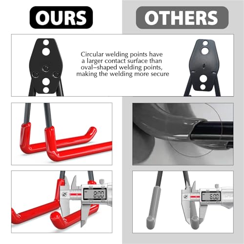 3-H Heavy Duty Garage Wall Hooks 20 Pack, Anti-Slip PVC Coating Wall Mount Garage Storage Utility Hooks, Heavy Load Organizer for Ladders, Yard Tools, Shovel, Weed Eater, Hoses & Bulk Items,Red
