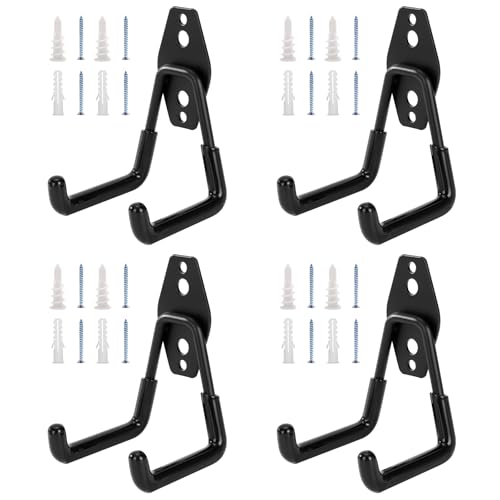 KAROSOM 4 Pack Garage Hooks, Garage Tool Organizer Wall Mount, Heavy Duty for Utility Organizer, Steel Utility Garage Hooks for Ladders, Garden Tools, Bike