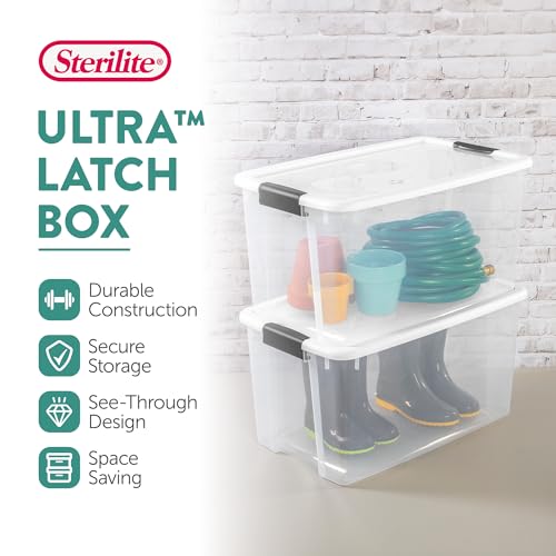 Sterilite 8-Pack 70 Quart Ultra Latch Box, Clear Storage Organizer Bins with Latching Lids - Stackable Plastic Containers for Home Organization in Garage, Attic, Basement, and Closet
