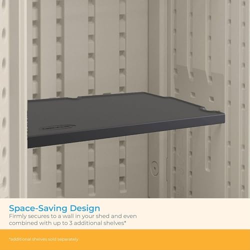 Suncast 2 Pack Vertical Shed Shelf Kit, Space Saving Shelving for Wall Mount Outdoor Storage Structures, 27.75" W x 14.5" D x 1.25" H, Black