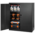 VEVOR Metal Storage Cabinet, 41.7 in Steel Garage Cabinet with 2 Adjustable Shelves, 2 Magnetic Doors & 2 Keys, 3 Tiers Lockable Tool Storage for Pantry, Warehouse, Basement, Office, Black