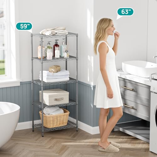 SINGAYE 5 Tier Storage Garage Shelving Units Heavy Duty Wire Shelves Pantry Metal for Pantry Closet Kitchen Laundry Bathroom Organizers Shelf Home Shorage Gray