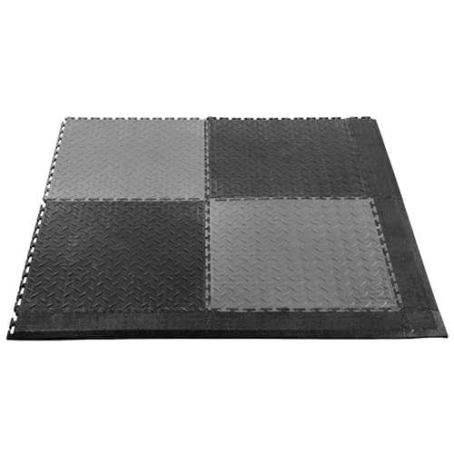 VEVOR Male Garage Floors Transition Edge Kit, 12 Edges and 4 Corners, Sturdy PVC Interlocking Modular Garage Floor Edging Slip-Resistant, Compatible Only with VEVOR 4-Sided Interlocking Mats, Black
