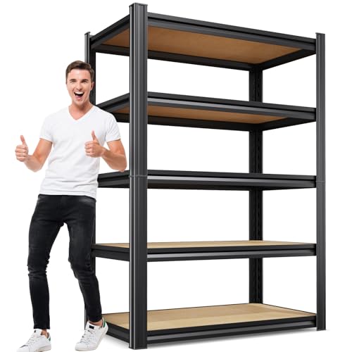 JOJUOU Garage Shelving for Home & Workshop Organization, 5-Tier Adjustable Metal Storage Rack for Tools, Storage Bins & Household Items, Utility Shelf for Garage, Pantry, 71" H x 32" W x 14" D