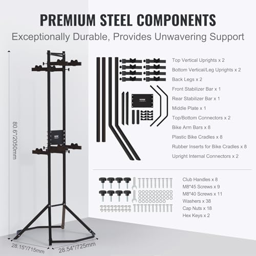 VEVOR 4 Bike Rack Garage Storage, Free Standing Gravity Wall Vertical Bike Stand, Sturdy Steel & Easy Assemble, for Road, MTB, and Hybrid Bicycles, Holds Up to 260 Lbs