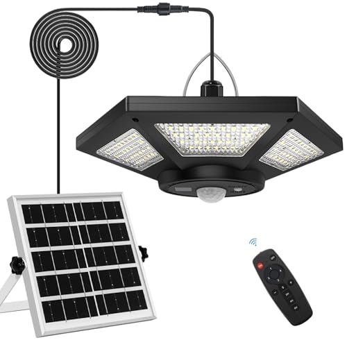 AEQ Solar Shed Light Indoor Outdoor Work in Daytime with Remote Control, 360° Lighting Waterproof Solar Indoor Lights with Motion Sensor/Timer/5 Modes for Home Garage Barn