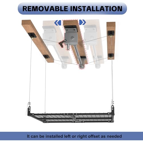 UODENGA Overhead Garage Storage Rack,4x4FT Garage Ceiling Storage Racks,Lift Storage Rack with Secure Lock,Holds 400 Lbs for Easy Up Down,Professional Organization System