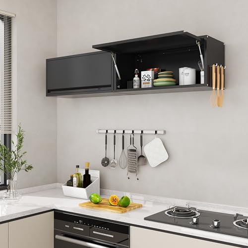 Yoonkool Metal Garage Wall Cabinet, Floating Garage Tool Cabinets with Up-Flip Door,13.8''H Hanging Wall Mounted Storage Cabinet for Garage, Warehouse, Kitchen, Bathroom, Workshop, RV, Black