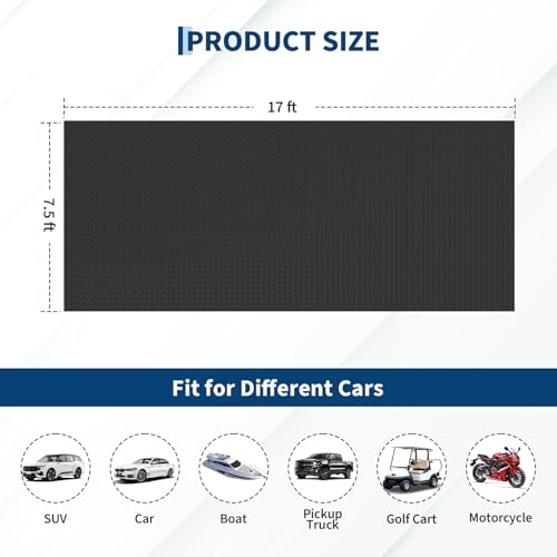 Garvee 7.5x17 FT Garage Floor Mat,Thickened Diamond Plate PVC Garage Mats Flooring Roll,Heavy Duty Parking Mat,Waterproof Non-Slip Floor Protector for Cars/Warehouse/Basement/Workshop(Black