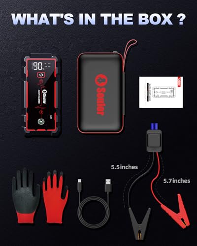 Jump Starter, Battery Jumper Starter Portable, Car Battery Jump Starter with 3 Modes Flashlight, Compass, Power Bank and Jumper Cable