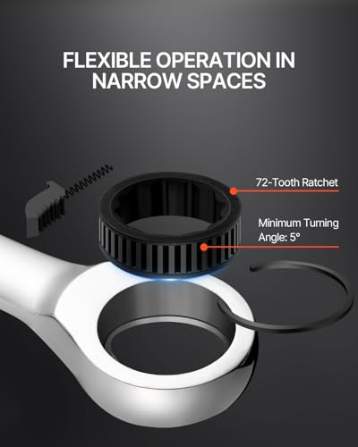 VEVOR Combination Wrench Set, 30-Piece Ratcheting Wrench Set with Organizer Rack, Cr-V Steel Wrench Set SAE 1/4" to 1", Metric 8 mm to 24 mm, Ideal for General Household, Garage, Workshop, Emergency