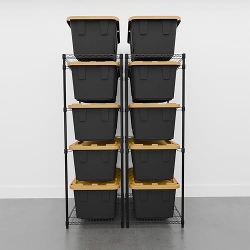 SafeRacks 2 Pack 5-Tier Steel Tote Rack - Maximize Space, Declutter, Organization, NSF Certified, Bin Storage for Garage, Pantry, Kitchen, Workspace, 5 Shelves, 31″ x 23″ x 68″, Black