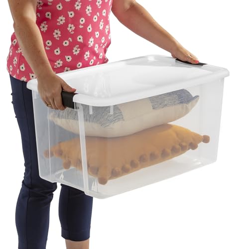 Sterilite 4 Pack Ultra Latching Box, Storage Bins with Lids, Clear Plastic, 70 Quart - Heavy-Duty Organizing Containers for Closet, Bathroom, and Office