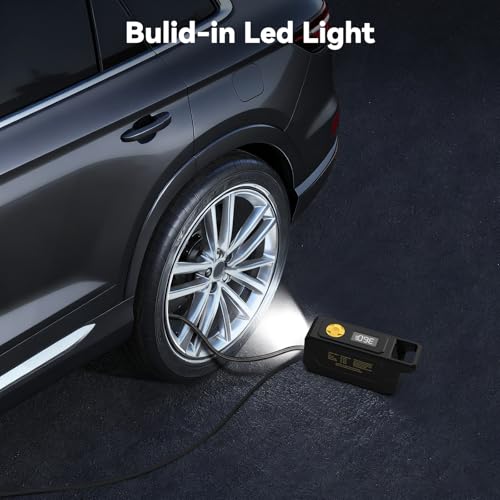 Inzeetor 150 PSI Tire Inflator Portable Air Compressor, 12V DC Auto Shutoff Air Pump with Digital Pressure Gauge and Emergency LED Light for Car Tires, Bicycle & Balloons, Black
