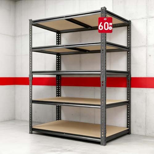 ZEUKMXOO Heavy Duty Garage Shelving,5-Tier Garage Storage Shelves,2400LBS Storage Shelves Heavy Duty,Adjustable 5 Tier Shelving Unit,Heavy Duty Shelving for Garage Storage Warehouse,28''×12''×60''
