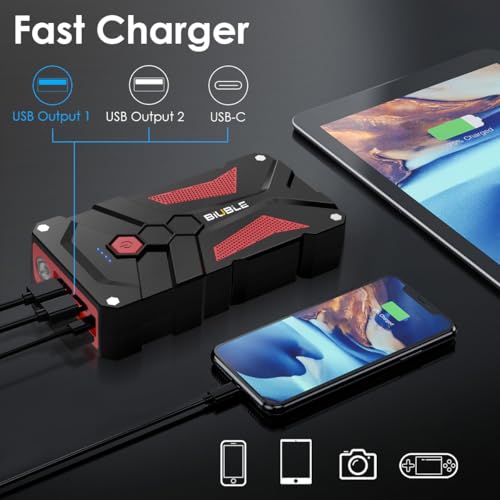 BIUBLE Jump Starter Car Jump Starter Auto Battery Booster Pack 5000A Peak 12V with USB-C Quick Charge,Lithium Jump Box with LED Light(Up to 7.0L Gas or 5.5L Diesel Engine)