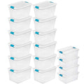 Sterilite 12-Pack 64 Qt Latching Box & 4-Pack Deep Clip Box, Clear Organizer Bins w/Lids – Stackable Plastic Tote Containers for Home, Closet, Office, Bathroom, and Bedroom Storage Organization