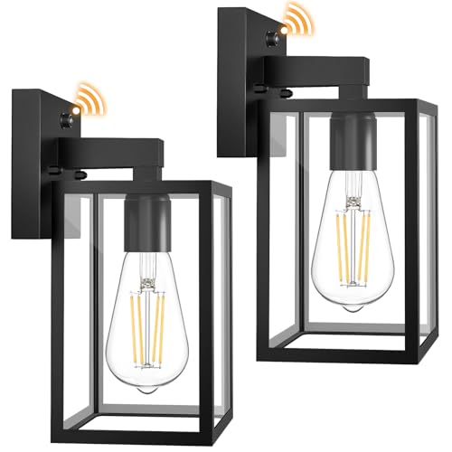 FOLKSMATE 2 Pack Dusk to Dawn Outdoor Wall Light Fixtures, Exterior Porch Light, Waterproof Wall Sconces Lanterns, Sensor Lighting Wall Mount for House Doorway Garage, Black