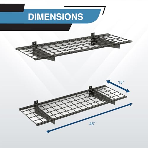 Hyloft Heavy Duty Steel Garage Wall Shelving, 45 in. x 15 in. Metal Wall Shelves for Garage Storage, Low-Profile Brackets, Max Shelf Load 200 Pounds, 00651, 2-Pack, Hammertone