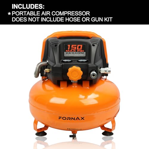 FORNAX Pancake Air Compressor with two couplers, 6 Gallon Portable Electric air compressor, 150 PSI, Oil -Free Air Compressor