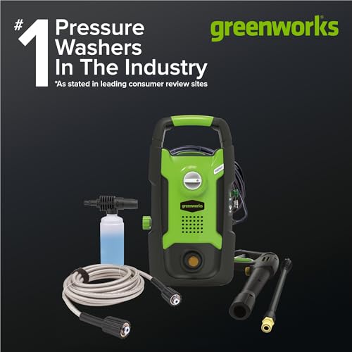 Greenworks 1600 PSI (1.2 GPM) Electric Pressure Washer (25°, 40°, Soap Applicator) Ideal For Cleaning Cars, Trucks, Boats, Outdoor Patio Furniture, Decks, and Windows