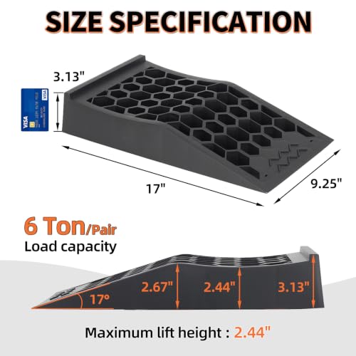 OULEME 2.44" Lift Car Ramps for Jack Support and Oil Changes, Low Profile Car Ramp for Garage, Tire Ramps for Lift Vehicle Maintenance with Anti-Slip Pads, 2 PCS