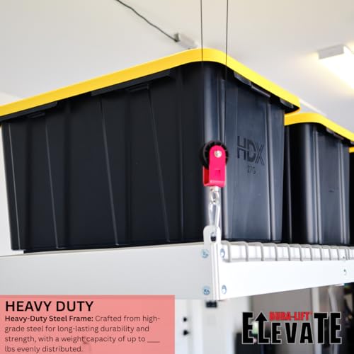 DURA-LIFT Elevate 4x4 Motorized Overhead Storage Lift for Garage Ceiling, Electric Storage Rack with Bluetooth App Control